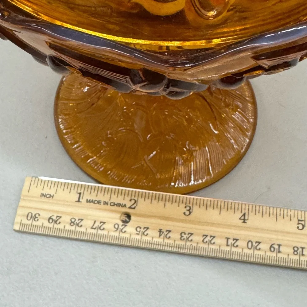 Vintage Fenton Amber Opalescent Lily of the Valley Lidded Pedestal Candy Dish